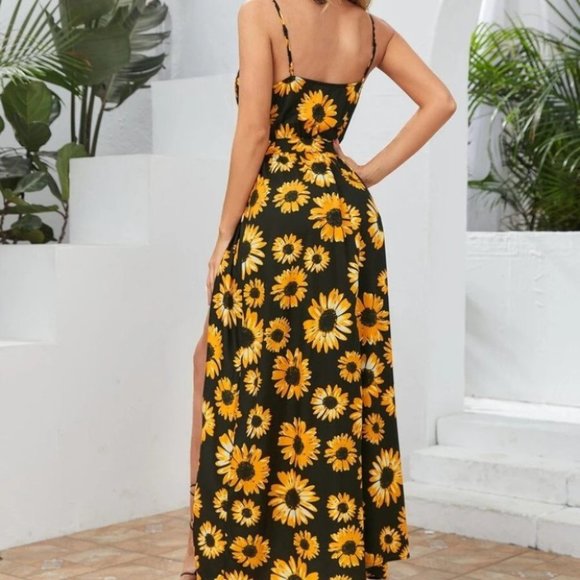 Sunflower Print Split Thigh Cami Dress - Picture 6 of 8
